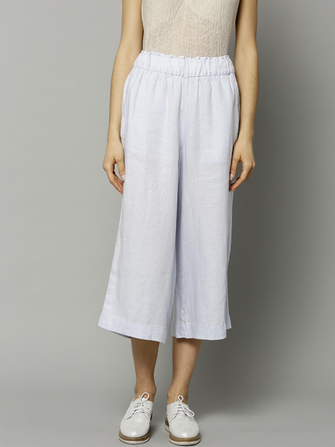 

Marks & Spencer Women Blue Linen Regular Fit Solid Culottes