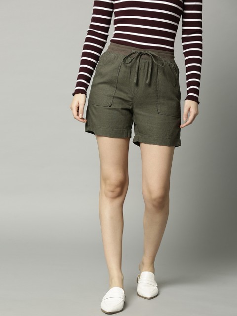 

Marks & Spencer Women Olive Green Solid Regular Fit Shorts