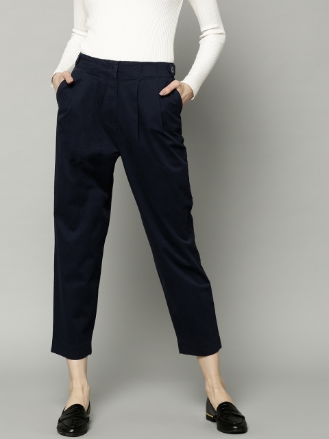 

Marks & Spencer Women Navy Blue Regular Fit Solid Regular Trousers