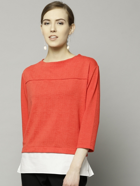 

Marks & Spencer Women Red & White Self-Checked Top