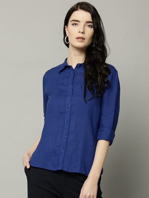 

Marks & Spencer Women Blue Regular Fit Solid Linen Casual Shirt