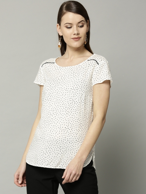 

Marks & Spencer Women Off-White & Black Printed Styled Back Top