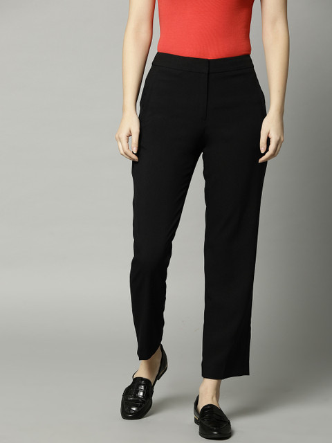 

Marks & Spencer Women Black Straight Fit Solid Parallel Trousers