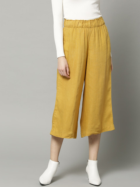 

Marks & Spencer Women Mustard Yellow Regular Fit Solid Linen Culottes