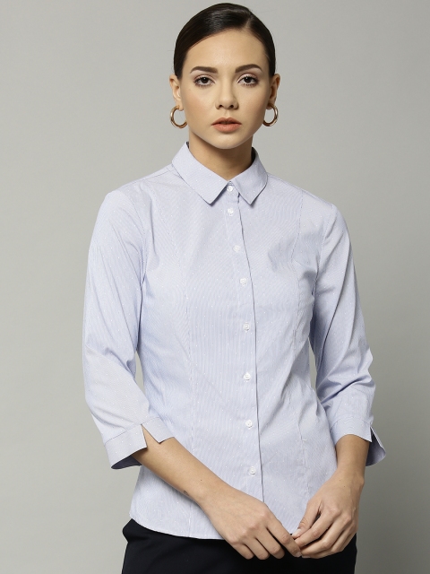 

Marks & Spencer Women Blue & White Regular Fit Striped Formal Shirt