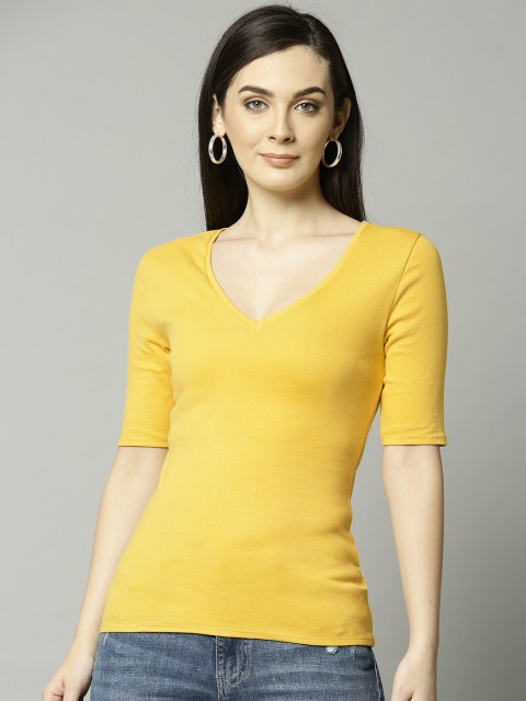 

Marks & Spencer Women Yellow Solid V-Neck T-shirt