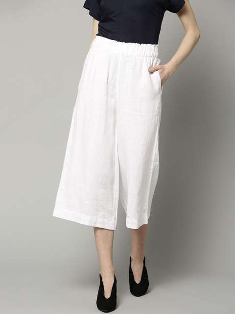 

Marks & Spencer Women White Regular Fit Solid Linen Culottes