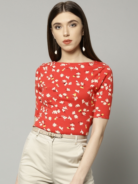 

Marks & Spencer Women Red & Off-White Printed Fitted Top