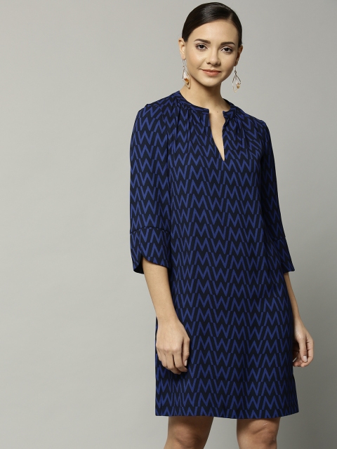 

Marks & Spencer Women Blue Chevron Print Shift Dress