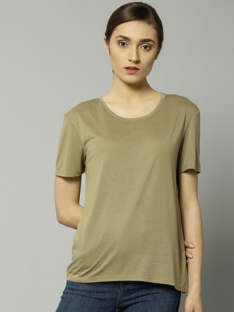 

Marks & Spencer Women Olive Green Solid Round Neck T-shirt