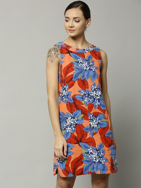 

Marks & Spencer Women Orange & Blue Floral Print A-Line Dress