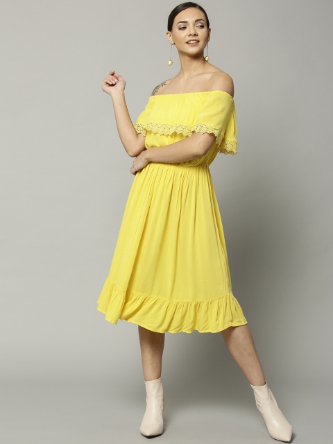 

Marks & Spencer Women Yellow Solid A-Line Bardot Dress