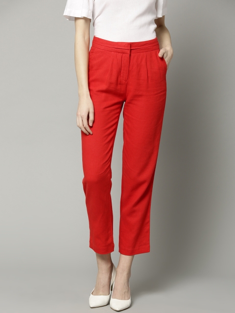

Marks & Spencer Women Red Regular Fit Solid Cropped Trousers