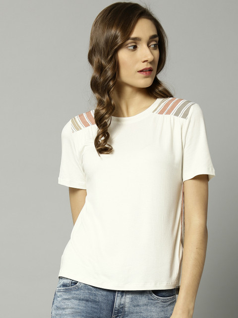 

Marks & Spencer Women Off-White Solid Top with Striped Back