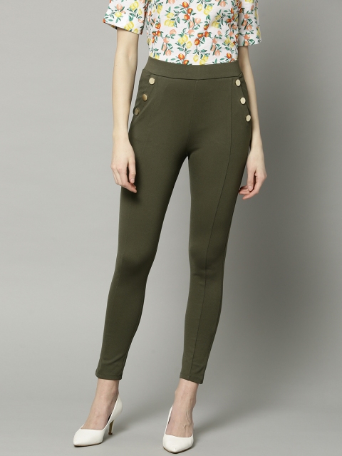 

Marks & Spencer Women Olive Green Solid Treggings
