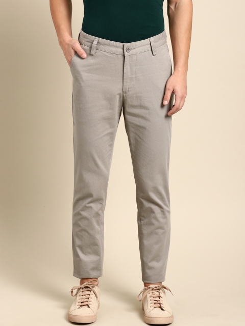 

ether Men Grey Regular Fit Solid Cropped Chinos