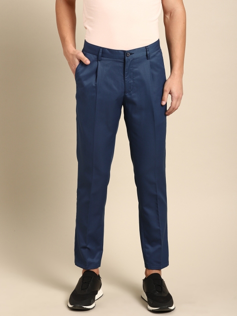 

ether Men Navy Blue Slim Fit Solid Cropped Regular Trousers