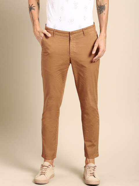 

ether Men Mustard Brown Carrot Regular Fit Solid Cropped Chinos