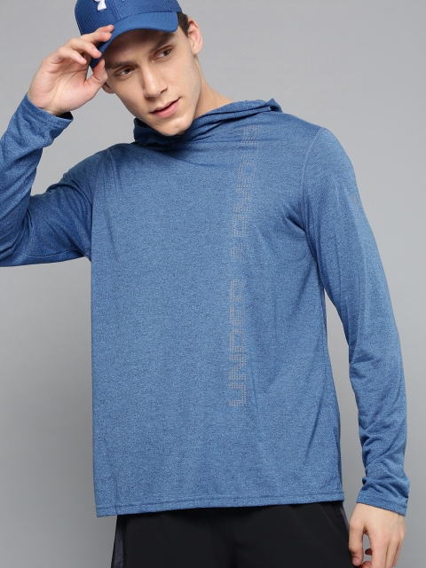 

UNDER ARMOUR Men Blue Solid Threadborne Hoody T-shirt