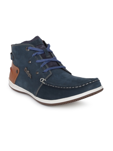 

Lee Cooper Men Blue Solid Leather Mid-Top Flat Boots