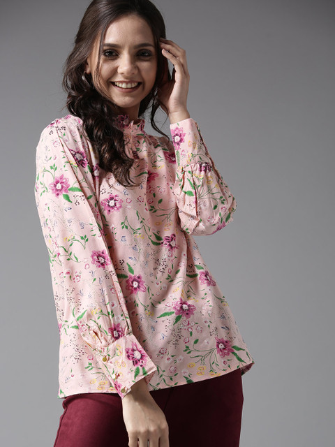 

HERE&NOW Women Pink & Green Printed A-Line Top