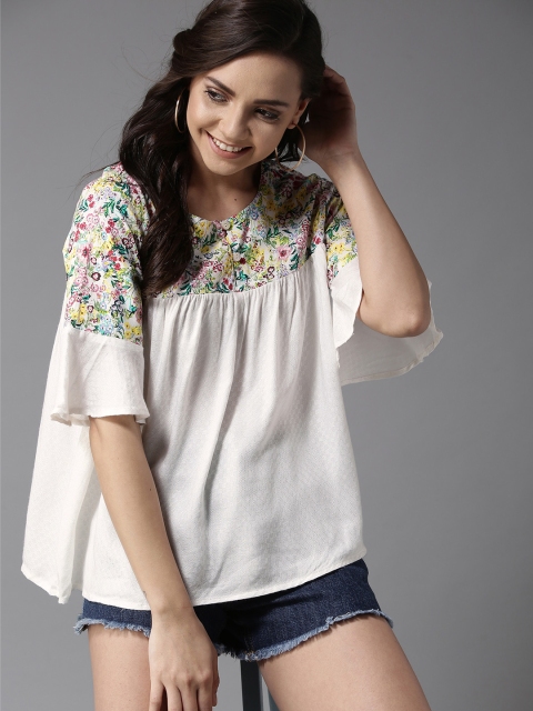 

HERE&NOW Women White Self-Design Boxy Top