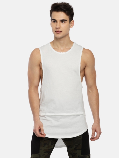 

SKULT by Shahid Kapoor Men White Solid Round Neck Longline T-shirt
