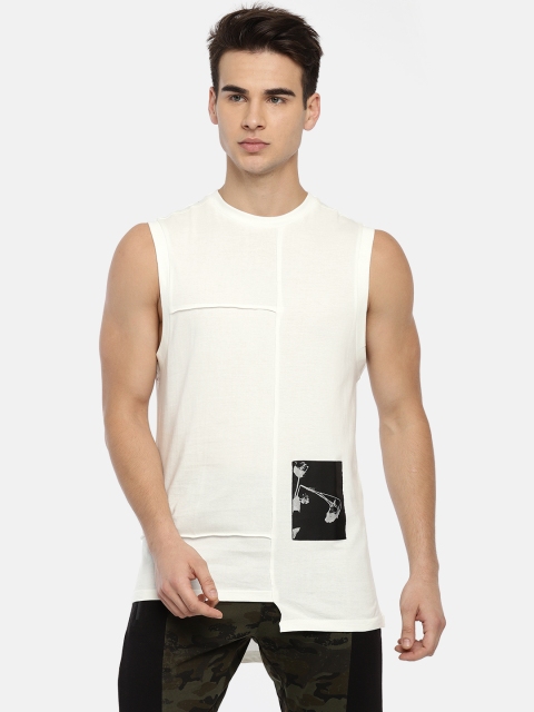 

SKULT by Shahid Kapoor Men Off-White Solid Round Neck Longline T-shirt