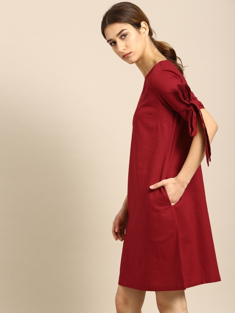 

ether Women Red Solid A-Line Dress