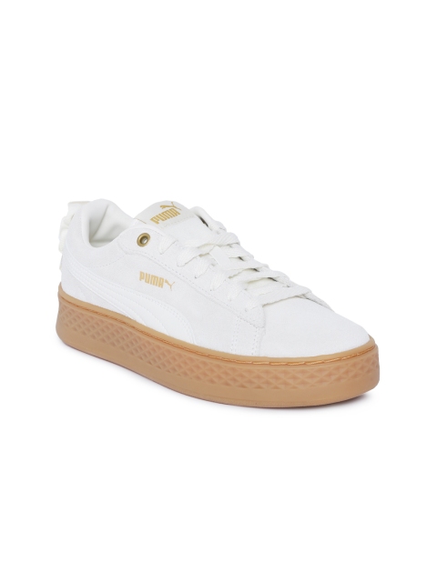 

Puma Women White Smash Platform Frill Suede Sneakers