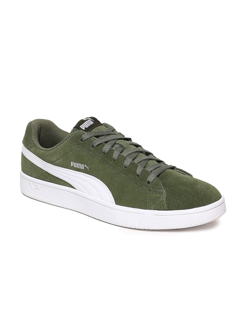 

Puma Men Olive Green Court Breaker Derby Suede Sneakers