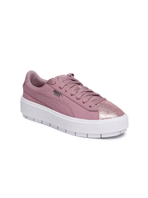 

Puma Women Pink & Rose Gold-Toned Platform Trace Bio Hacking Leather Sneakers