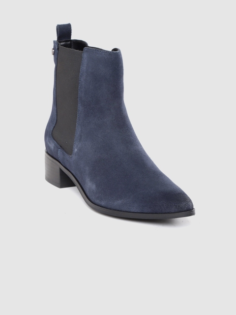 

Superdry Women Navy Blue Solid Mid-Top Leather Heeled Boots