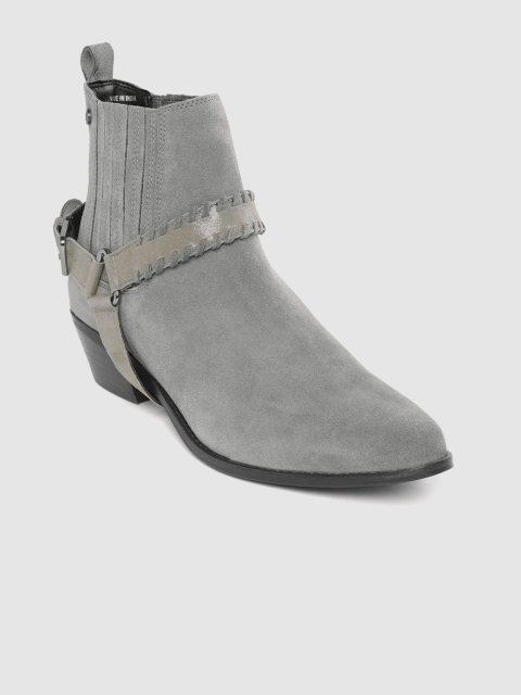 

Superdry Women Grey Solid Suede Mid-Top Flat Boots