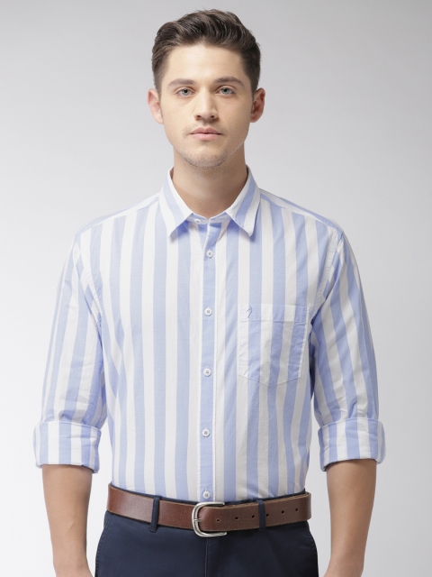 

Indian Terrain Men Blue & White Slim Fit Striped Smart Casual Shirt