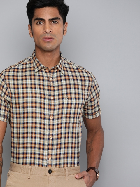 

Indian Terrain Men Beige & Orange Slim Fit Checked Smart Casual Shirt
