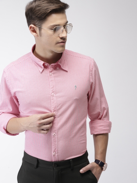 

Indian Terrain Men Pink & White Slim Fit Striped Smart Casual Shirt