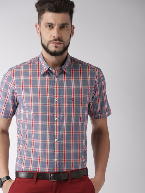 

Indian Terrain Men Navy Blue & Red Slim Fit Checked Smart Casual Shirt
