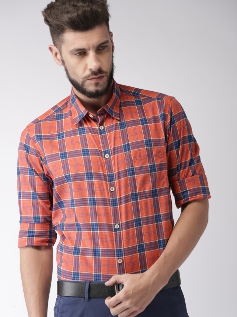 

Indian Terrain Men Red & Blue Slim Fit Checked Smart Casual Shirt