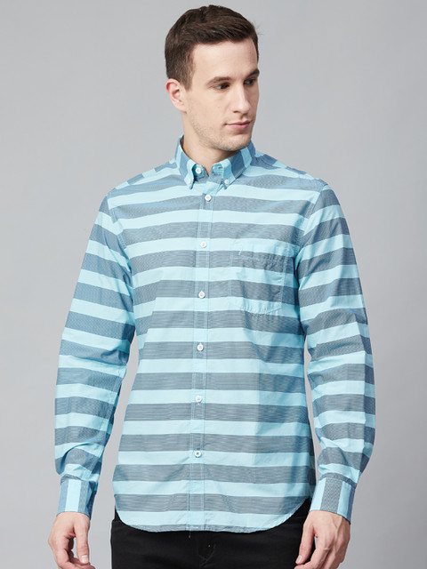 

Indian Terrain Men Blue Slim Fit Striped Casual Shirt