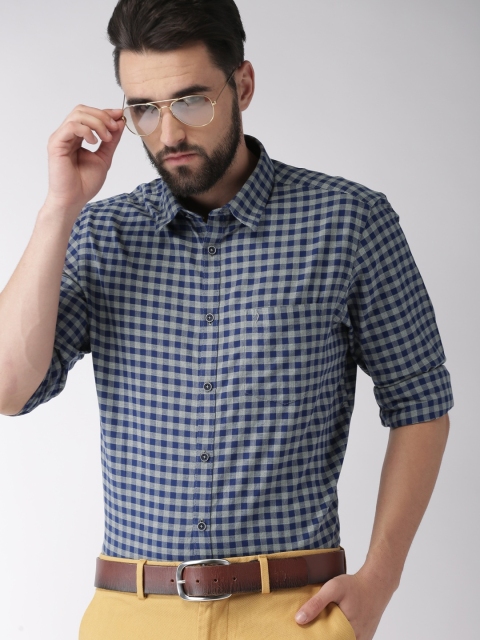 

Indian Terrain Men Blue & Grey Melange Slim Fit Checked Smart Casual Shirt
