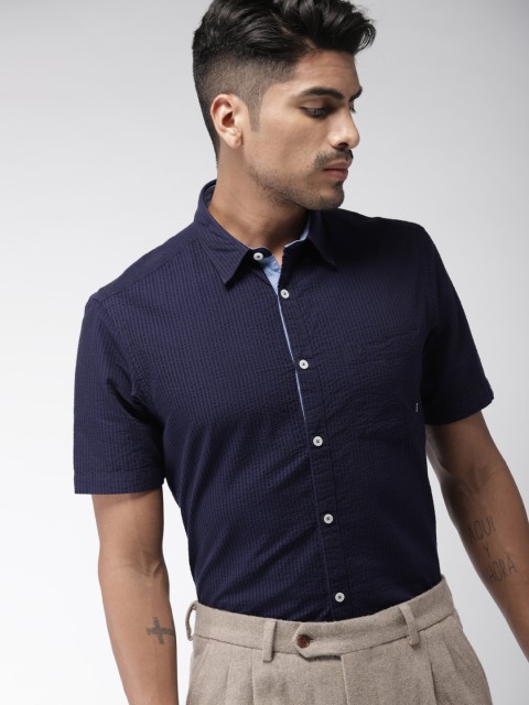 

Indian Terrain Men Navy Slim Fit striped Casual Shirt, Navy blue