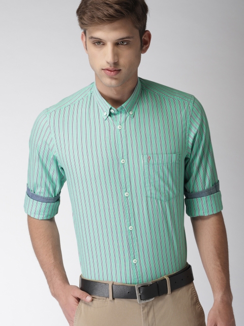 

Indian Terrain Men Green & Blue Slim Fit Striped Smart Casual Shirt