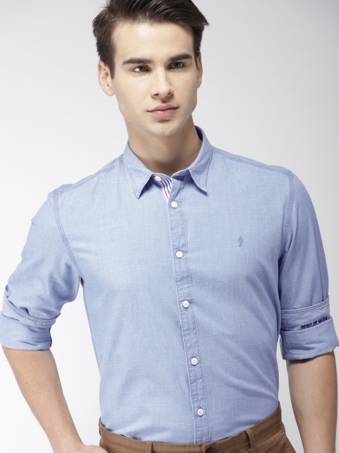 

Indian Terrain Men Blue Regular Fit Solid Smart Casual Shirt