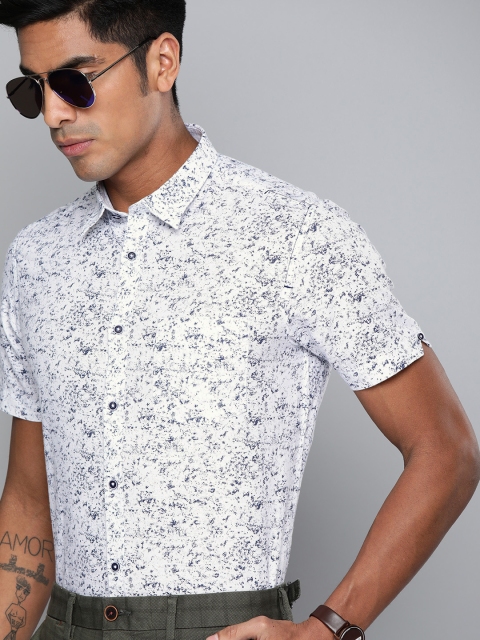 

Indian Terrain Men White & Navy Blue Slim Fit Printed Casual Shirt