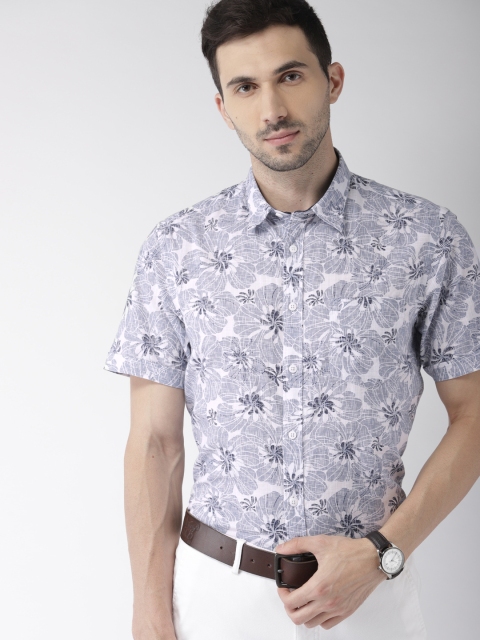 

Indian Terrain Men Blue & White Regular Fit Printed Smart Casual Shirt