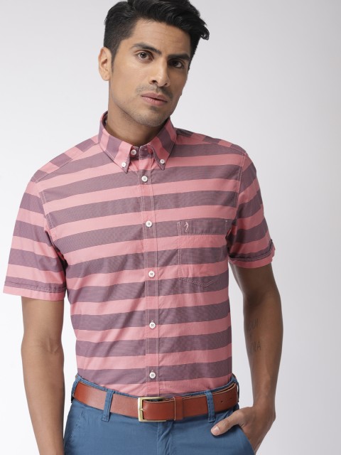 

Indian Terrain Men Pink & Blue Slim Fit Striped Semiformal Shirt