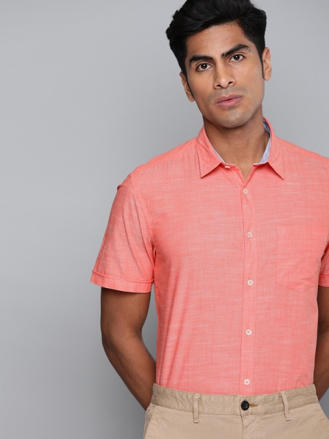 

Indian Terrain Men Coral Red Slim Fit Solid Casual Shirt