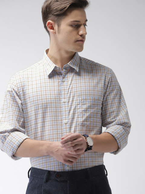 

Indian Terrain Men Beige & White Slim Fit Checked Smart Casual Shirt