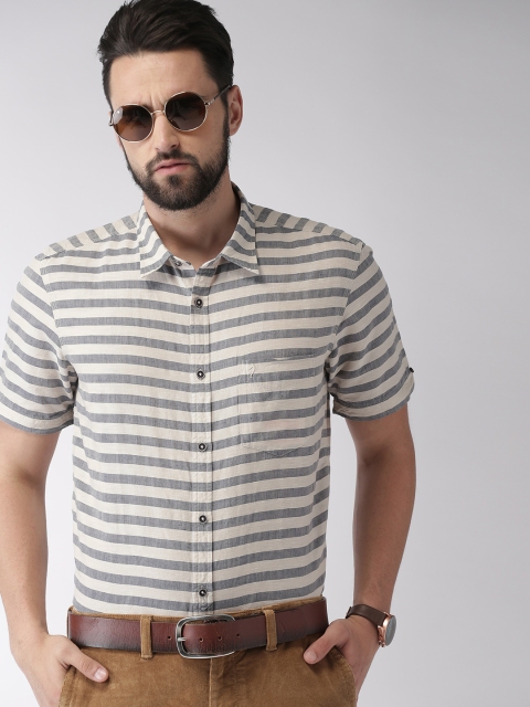 

Indian Terrain Men Blue & Grey Slim Fit Striped Smart Casual Shirt
